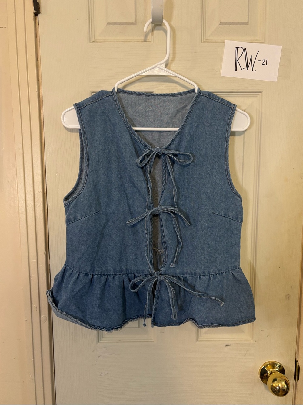 SHEIN Blue Denim Tie-Front Peplum Tank